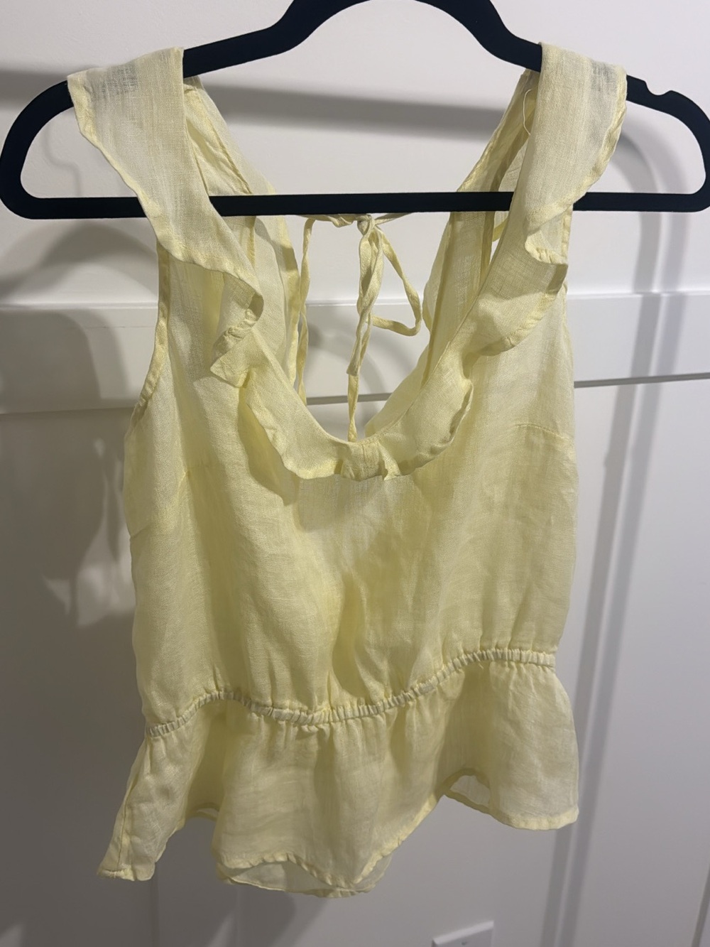 Bella Dahl Pale Yellow Ruffle Tie-Back Camisole 100% linen